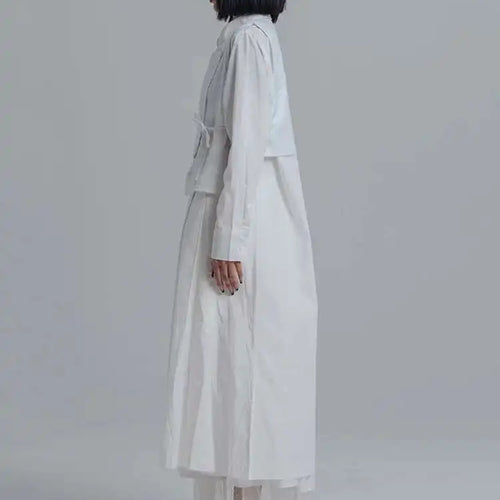 Load image into Gallery viewer, Women White Pleated Irreuglar Big Size Shirt Dress New Lapel Long Sleeve Loose Fit Fashion Tide Spring Autumn 2025 1DE7026
