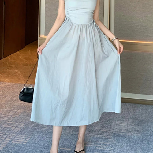 Load image into Gallery viewer, Drawstring Solid Color Chic Women&#39;s Dresses Square Neck Sleeveless Elegant Female Tank Dress Casual Streetwear Outfits
