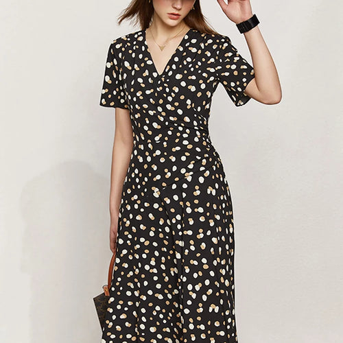 Load image into Gallery viewer, Minimalism Summer New Dress For Women Fashion Dot Printed Vneck Slim Fit Midi Aline Chiffon White Dress Vestidos 12140471
