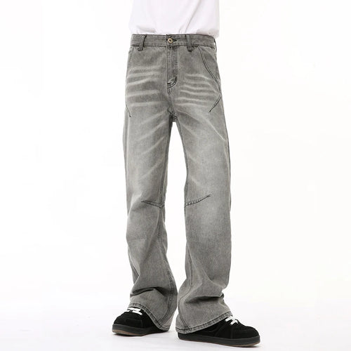 Load image into Gallery viewer, Male Gray Denim Pants New American Style Washed Texture Patchwork Straight Wide Leg Loose Jeans Summer Trendy 9C6678
