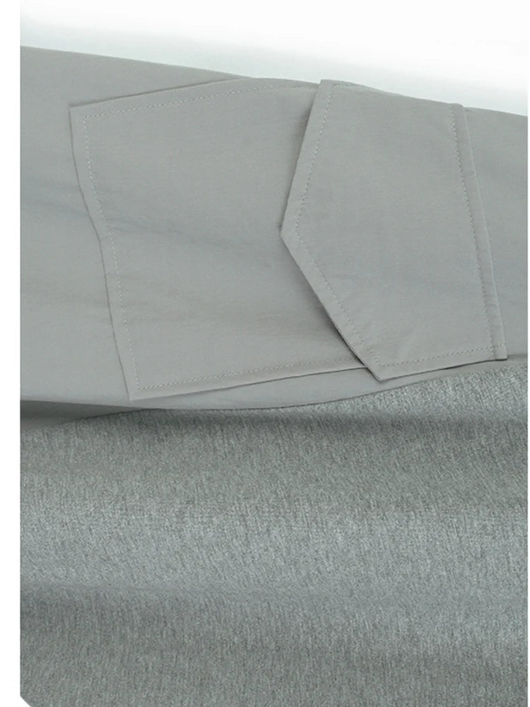 Women Gray Drawstring Pocket Big Size Midi Dress New Round Neck Short Sleeve Fashion Tide Spring Summer 2025 1DJ1193