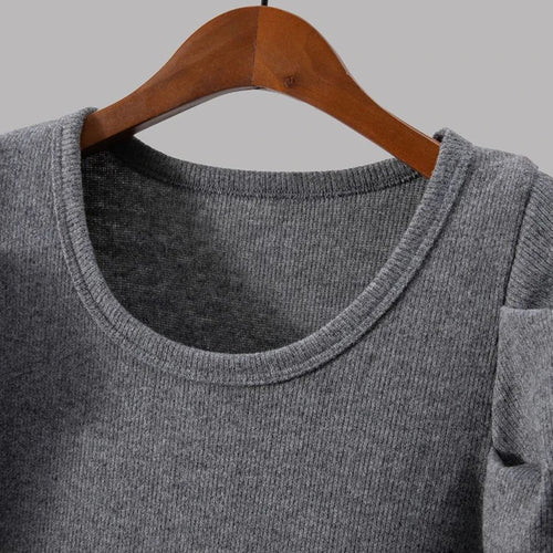 Load image into Gallery viewer, Gray Ruffles Slim Bud Sweater Round Neck Long Puff Sleeve Women Pullovers New Fashion Tide Spring Autumn 2025 1DJ1487
