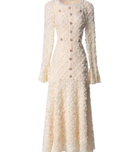 Solid Spliced Button Slimming Dresses For Women O Neck Long Sleeve High Waist Temperament Dress Female Fashion New