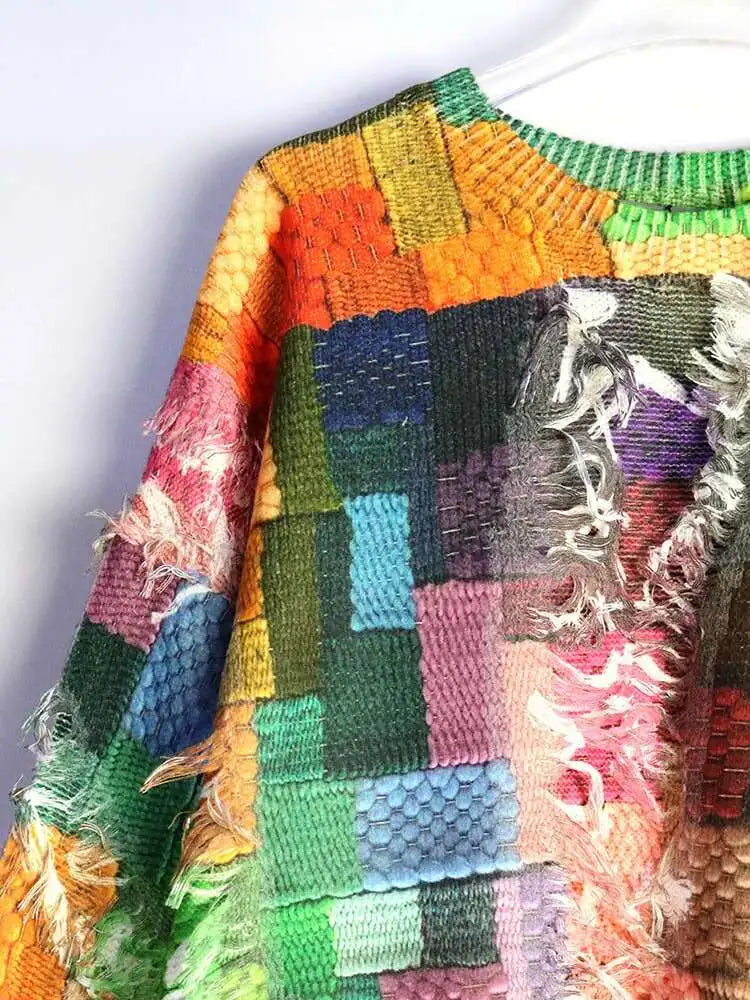 Orange Tassels Big Size Knitting Sweater Round Neck Long Sleeve Women Pullovers New Fashion Spring Autumn 2025 1DH8490