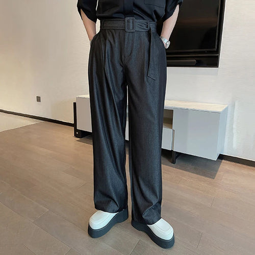 Load image into Gallery viewer, Trendy Male Casual Pants Loose Fashion High Waist Wide Leg Trousers Soild Color Lace-up Men Cottoms Summer 9C6448
