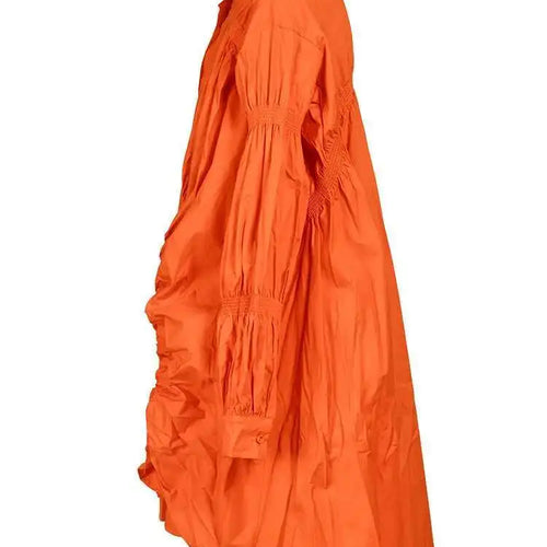 Load image into Gallery viewer, Women Orange Irregular Pleated Big Size Dress New Stand Collar Long Sleeve  Fashion Tide Spring Autumn 2025  1DF4807115
