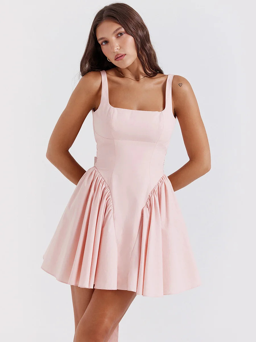 Elegant Sleeveless Bodycon Dress Women Summer New French Dress Sexy Backless Bow Party Club Evening Dress Short Skirt