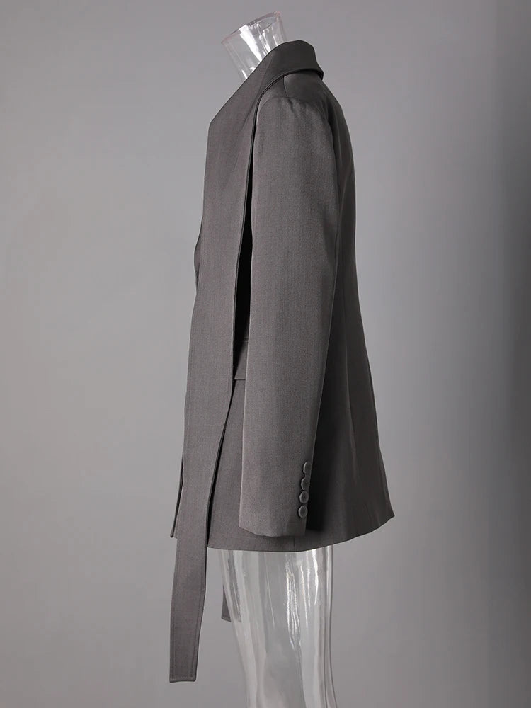 Women Red Double Breasted Ribbon Elegant Blazer New Lapel Long Sleeve Jacket Fashion Tide Spring Autumn 2025 CPDB326