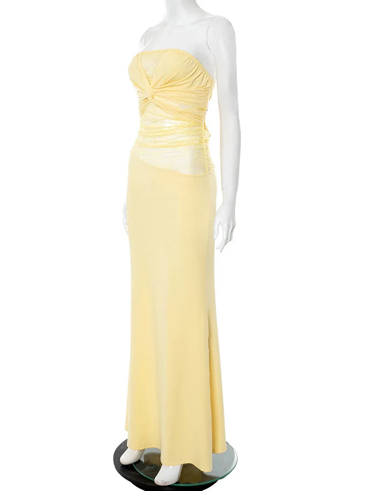 Off-shoulder Backless Sexy Maxi Dress Women Gown Fashion Patchwork See Through Lace Sleeveless Beach Long Dress 2025