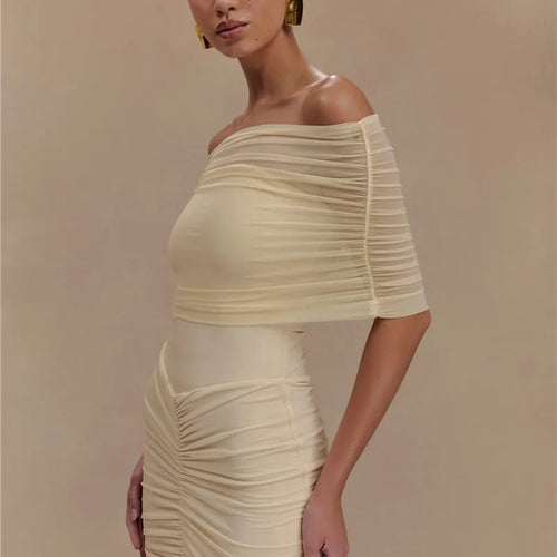 Load image into Gallery viewer, Mesh Strapless Off-shoulder Sexy Ruffled Mini Dress For Women Fashion Backless High Waist Female Ruched Party Dress
