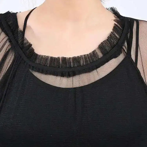 Load image into Gallery viewer, Women Black Ruffles Long Big Size Dress New Round Neck Three-quarter Sleeve Loose Fit Fashion Spring Summer 2025 JR77101
