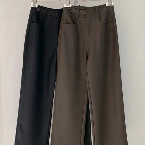 Load image into Gallery viewer, Casual PU Leather Wide Leg Pants For Women High Waist Loose Solid Minimalsit Casual Trousers Female Clothing
