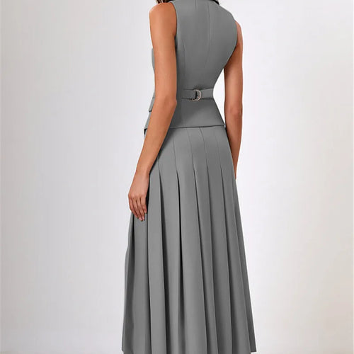 Load image into Gallery viewer, Autumn Two Piece Sets Women Double-breasted Vest And Split Skirt Matching Sets Fashion Long Pleated Skirt Two Piece Set

