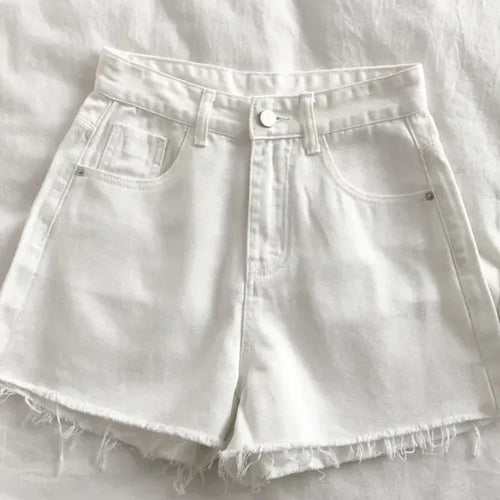 Load image into Gallery viewer, Korean High Waisted Raw Edge Denim Shorts Women&#39;s 2023 Summer New Basic Button Pocket Denim Shorts Street Denim Pant
