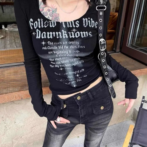 Load image into Gallery viewer, Letter Print Y2k Aesthetic Tee Shirts Femme Casual Vintage Slim Fit Grunge Tops Streetwear Harajuku Women Crop Tshirts Simple
