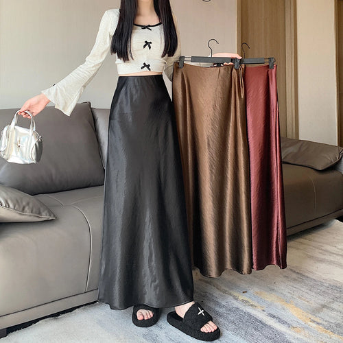 Load image into Gallery viewer, Korean Elegant Black Red Long Skirt Women Autumn Winter Brown High Waist Office Ladies Slim Straight Fishtail Skirt Trend Simple
