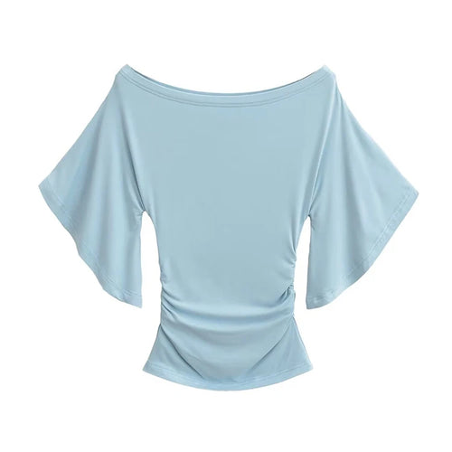 Load image into Gallery viewer, Korean style Women Summer Sexy Bat Sleeve Slash Neck Off Shoulder T-shirt Cinching Waist Solid Slim Top
