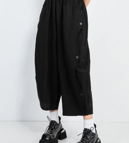 High Elastic Waist Black Side Button Shaped Long Wide Leg Pants New Trousers Women Fashion Tide Spring Autumn 2025 1DJ0983