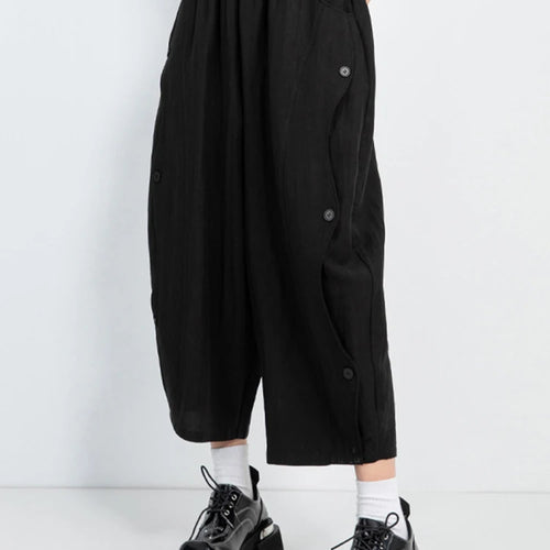 Load image into Gallery viewer, High Elastic Waist Black Side Button Shaped Long Wide Leg Pants New Trousers Women Fashion Tide Spring Autumn 2025 1DJ0983
