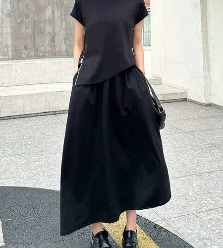 Black Zipper T-shirt Half-body Skirt Two Pieces Suit New Round Neck Sleeveless Women Fashion Spring Summer 2025  1DJ1016