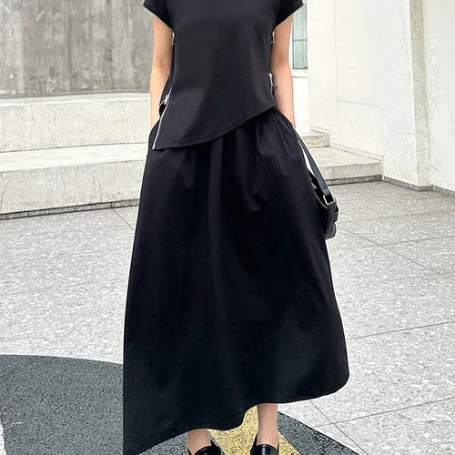 Load image into Gallery viewer, Black Zipper T-shirt Half-body Skirt Two Pieces Suit New Round Neck Sleeveless Women Fashion Spring Summer 2025  1DJ1016
