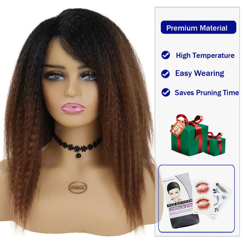 Load image into Gallery viewer, Synthetic Yaki Wig Straight Hair for Women Gradient Brown Wig Short Natural Soft Fluffy Wigs Afro African American Wigs
