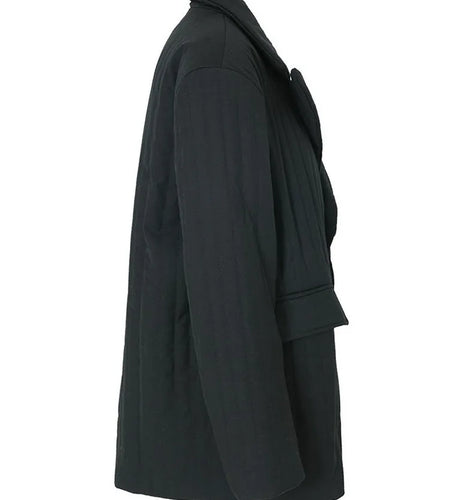 Women Black Cotton-padded Warm Blazer New Lapel Long Sleeve Loose Fit Jacket Fashion Tide Autumn Winter 2025 1DF3136