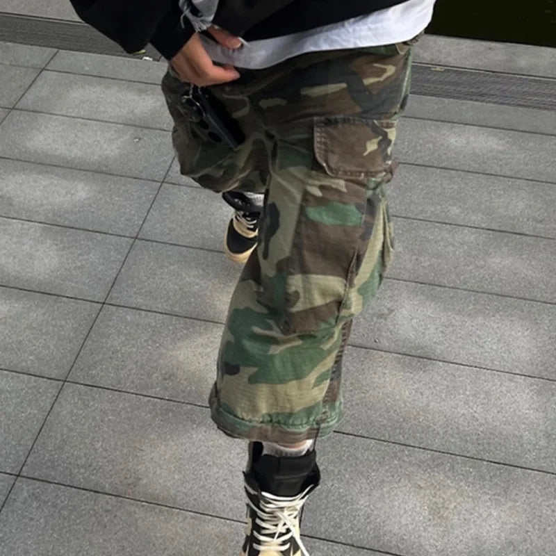 High Street Men's Casual Pants Camouflage Drawstring Detachable Big Pockets Cargo Trousers Straight Leg Male Bottom 9C9251