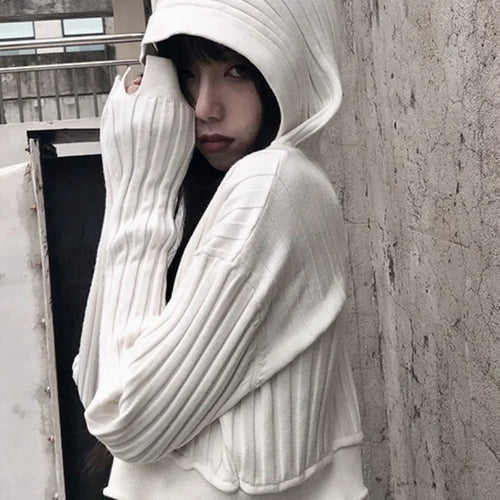 Load image into Gallery viewer, Harajuku Black White Sweater Cropped Cardigan Women Korean Fashion Streetwear Jumper Female Autumn Hoody Knitted Top
