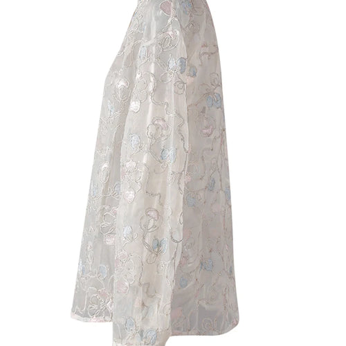 Load image into Gallery viewer, Women Apricot Embroidery Thin Big Size Blouse New Stand Collar Long Sleeve Shirt Fashion Tide Spring Summer 2025 CPG3123
