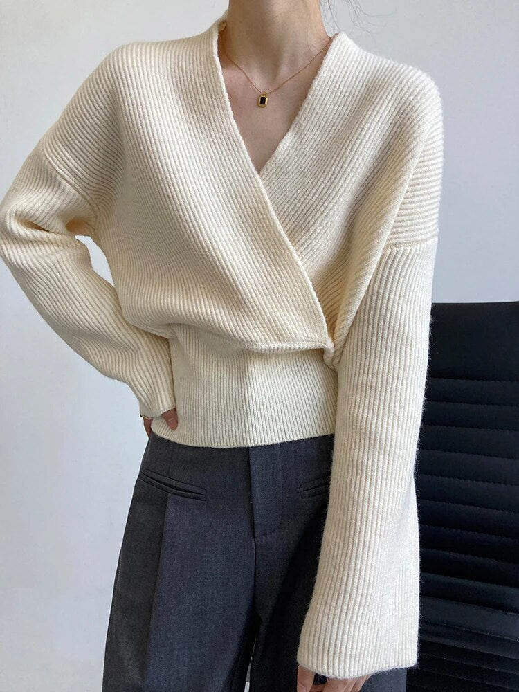 Korean Fashion Knitting Sweaters For Women V Neck Long Sleeve Loose Solid Pullovers Female Autumn Clothing Fashion