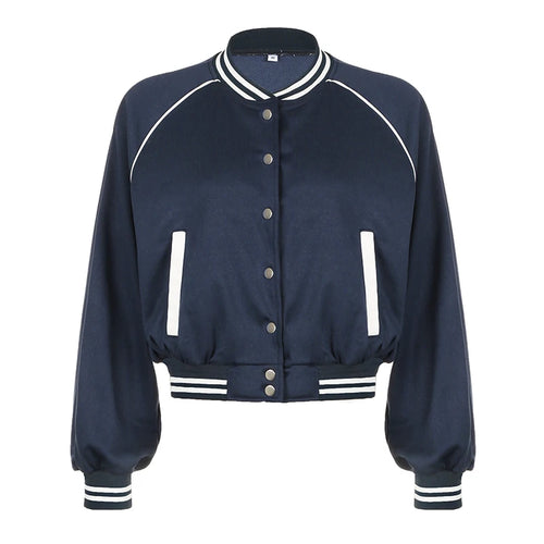 Load image into Gallery viewer, Vintage Stripe Stand Collar Baseball Jacket Women Varsity College Autumn Coat Buttons Up Fashion Outwear Jackets

