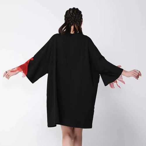 Load image into Gallery viewer, Women Black Fish Embroidery Knee Length Big Size Dress New Round Neck Wrist Sleeve Fashion Tide Spring Autumn 2025 OA868
