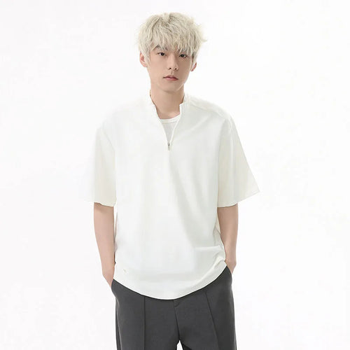 Load image into Gallery viewer, Men's T-shirts Korean Simple Stand Collar Design Solid Color Half Zipper Stylish Male Clothing Short Sleeve Top 9W1602
