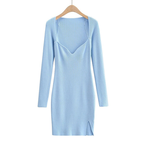 Load image into Gallery viewer, Korean Style Solid Dress For Women Square Collar Long Sleeve Knitting Bodycon Dresses Female Sexy Fashion Clothing
