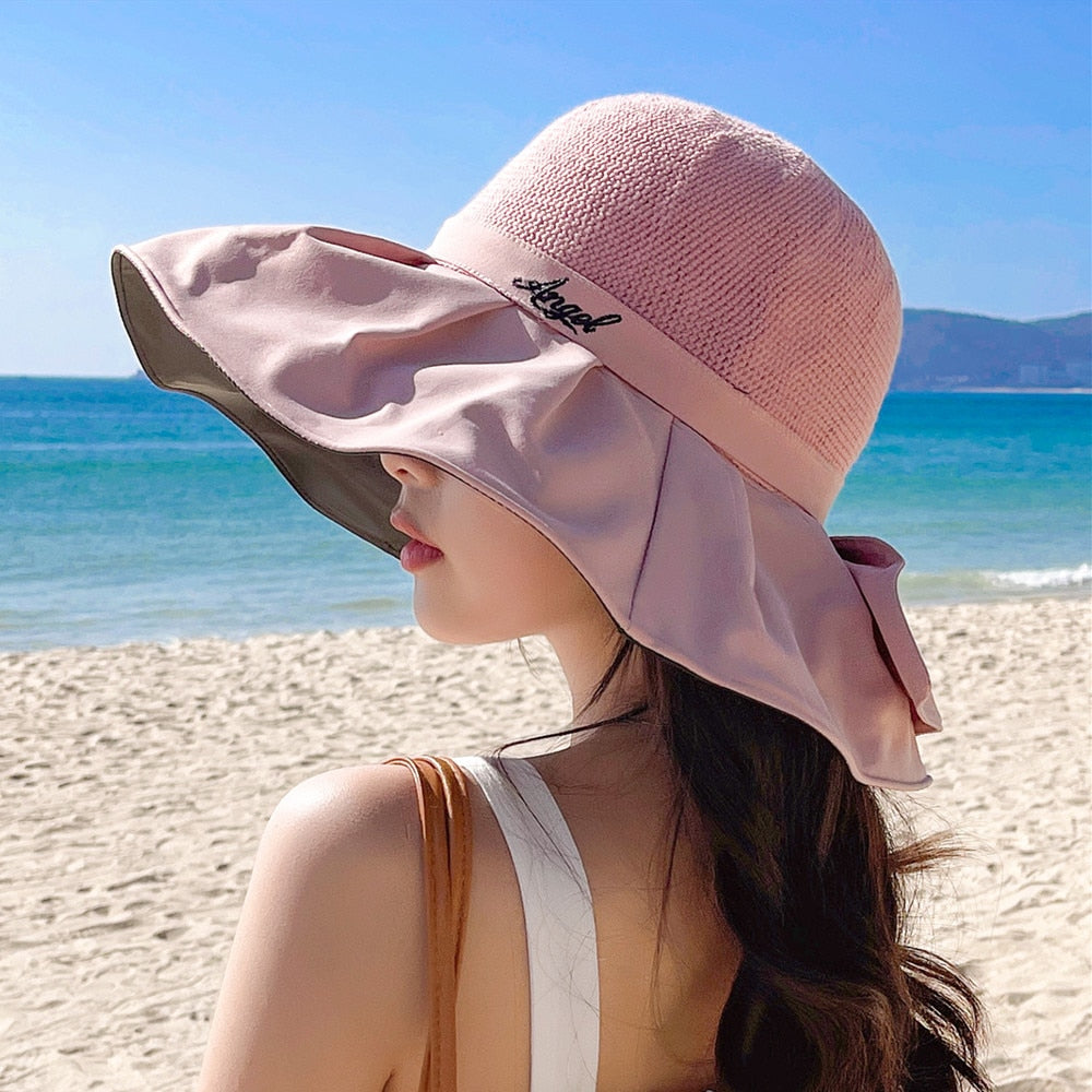 Women's Summer Hat Fashion Letter Embroidery Bow Design Straw Sun Hat Female Travel  Beach Bucket Hat