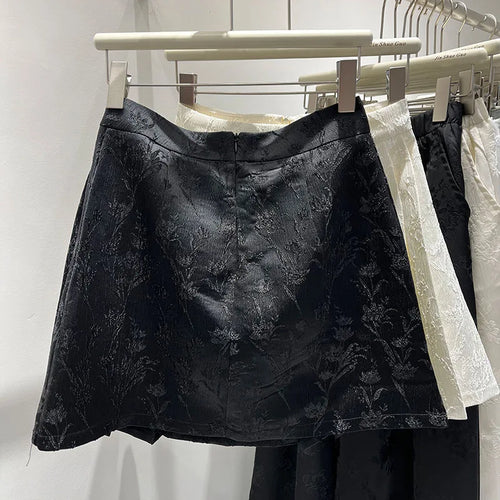 Load image into Gallery viewer, Beige Embroidery Floral Women Pleated Skirts 2024 New Chinese Style Black High Waist Slim A-line Spring Summer Retro Short Skirt
