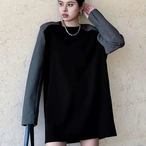Load image into Gallery viewer, Women Black Color-block Blazer Fabric Elegant Mini Dress New Round Neck Long Sleeve Fashion Spring Autumn 2025 1DH9822
