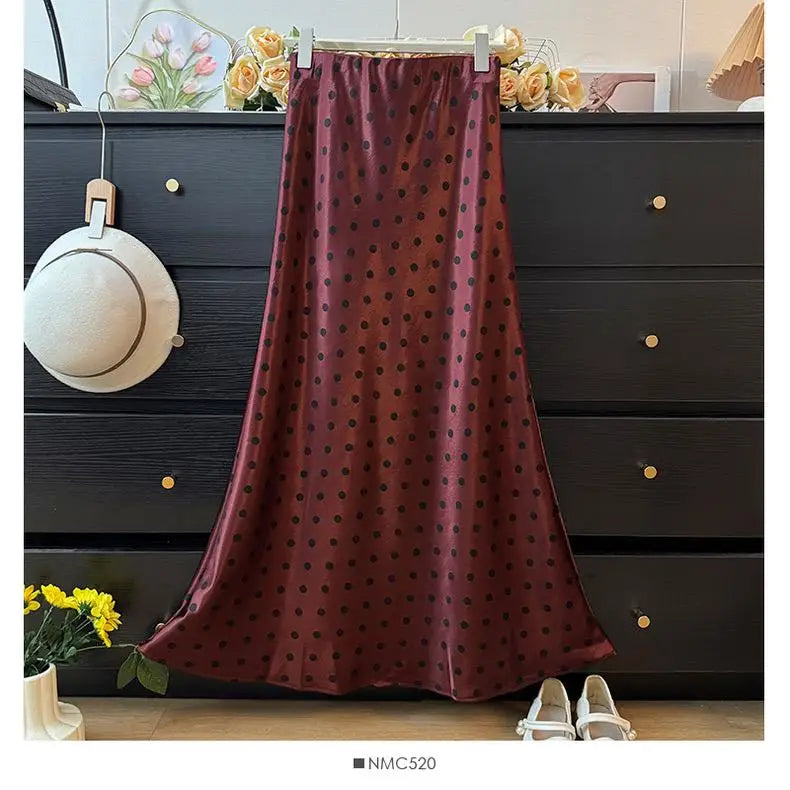 Spring Summer French Polka Dot Elegant Sexy Club A-line Long Skirt Women High Waist Vacation Slim Wrap Hip Fishtail Skirt 2025