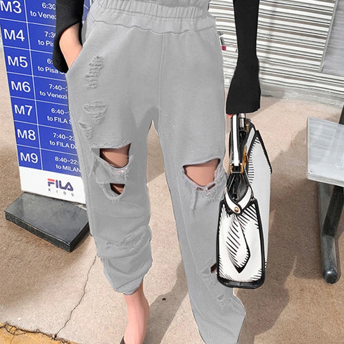 Load image into Gallery viewer, Hollow Out Trousers For Women High Waist Loose Patchwork Pocket Casual Straight Wide Leg Pants Female Fashion
