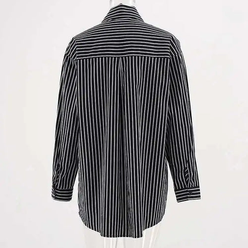 Load image into Gallery viewer, Women Black Striped Denim Spliced Big Size Blouse New Lapel Long Sleeve Shirt Fashion Tide Spring Autumn 2025 CP6A0001
