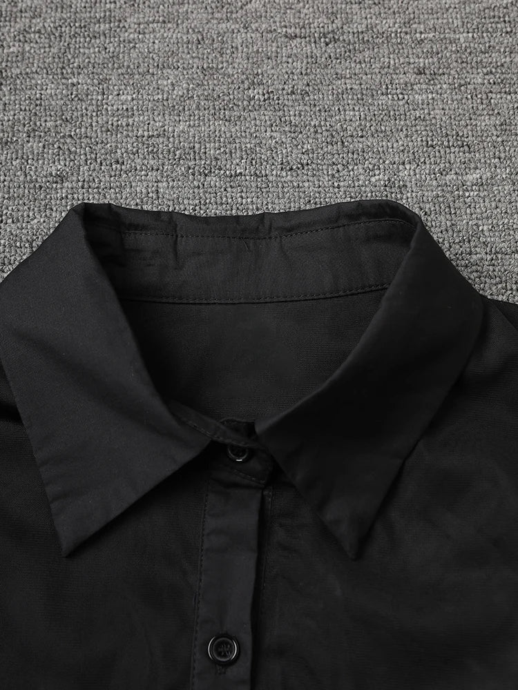 Women Black Layers Mesh Big Size Midi Vest Shirt Dress New Lapel Sleeveless Fashion Tide Spring Summer 2025 1DH9472