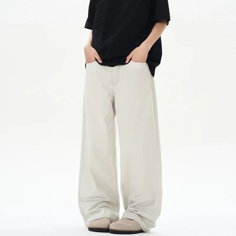 Fashion Men's Wear Simple Wide Leg Male Trousers Spring Summer Men Bottoms 2025 Loose Fit Washed American 9W1318