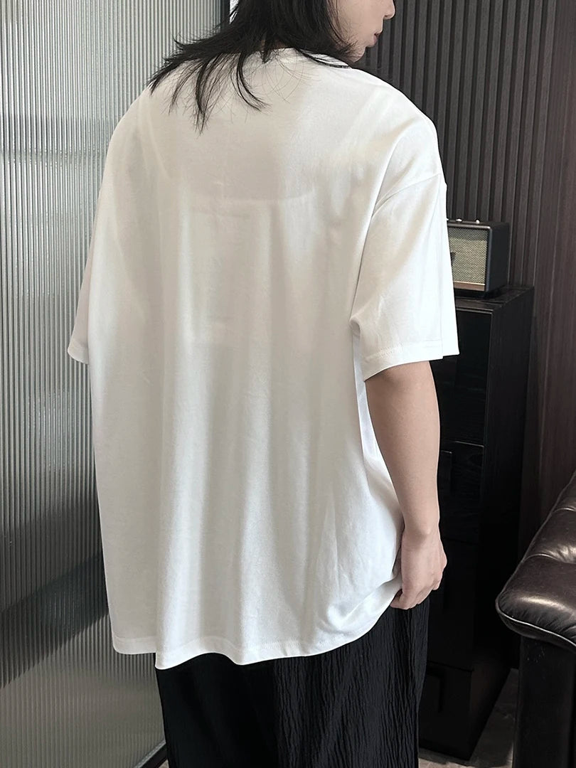 Women White Hem Irregular Spliced Big Size Casual T-shirt New Round Neck Short Sleeve Fashion Spring Summer 2025 1DH5508