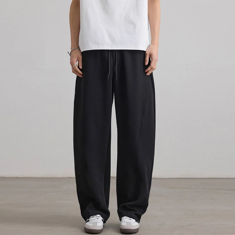 Men's Sweatpants New Threedimensional Cut Curved Knife Pants Elastic Waist Straight Leg Trendy Male Causal Bottoms 9W1904