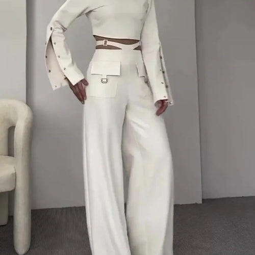 Load image into Gallery viewer, Fashion Button Long Pants Women Set New Stand Up Neck Long Sleeved Set Spicy Girl Strap Casual Set Street Two Piece Set
