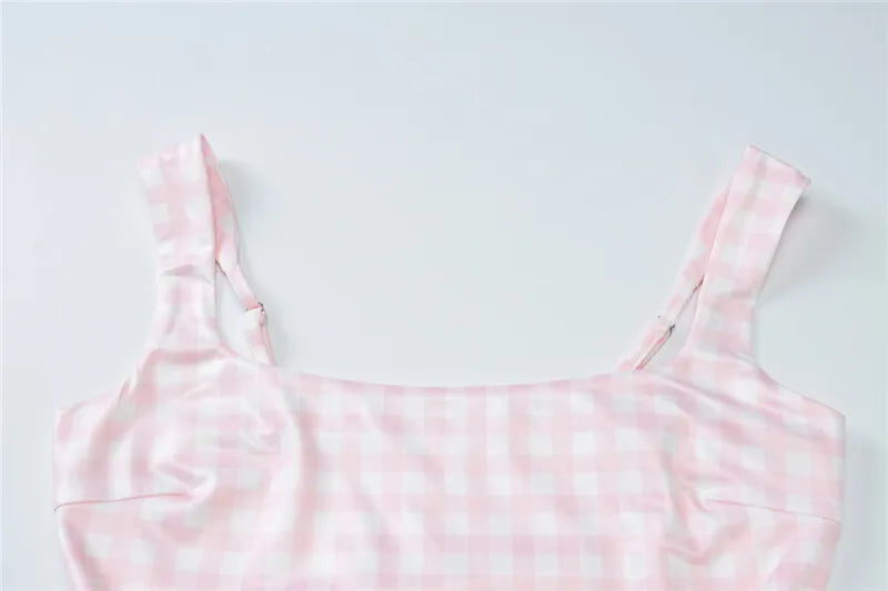 Plaid Printed Maxi Dress For Women Gown Summer New Spaghetti Strap High Waist A-line Backless Club Long Dress Vestido