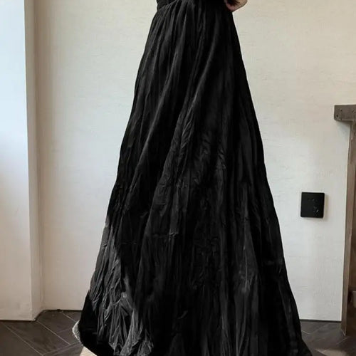Load image into Gallery viewer, Autumn Winter Women's Black Red Elastic High Waist Velvet Skirt Korean Version Brown Elegant Vacation Party Pleated Long Skirts
