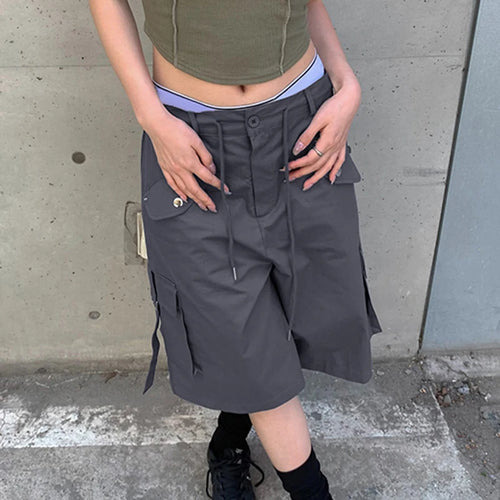 Load image into Gallery viewer, Streetwear Drawstring Solid Low Waist Cargo Shorts Women Pockets Harajuku Gorpcore Short Pants Capris Outfits Korean
