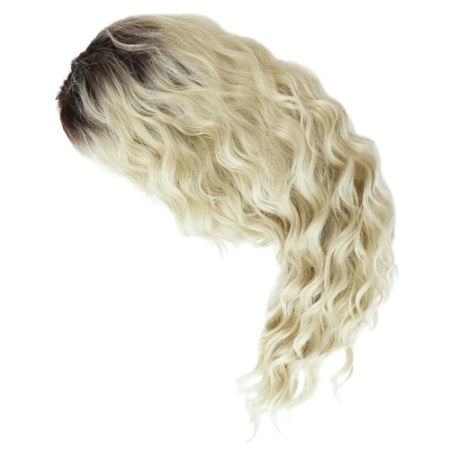 Load image into Gallery viewer, Blonde Curly Wig Synthetic Hair Natural Long Wave Wigs for White Women Free Part Dark Roots Ombre Wigs Trendy Wavy Wig+Stickers
